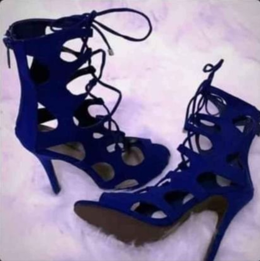 Breckelles Roma-61 Lace-Up Gladiator Peep Toe High Heel: (1) Leopard & Blue~5.5 - Picture 4 of 10